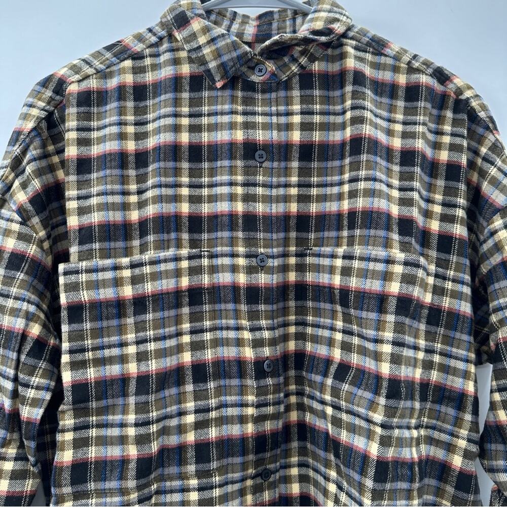 Everlane Boxy‎ Plaid Brown Multicolor Flannel Button Down Shirt Shacket Sz S NEW - Picture 3 of 10